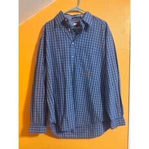 Tommy Hilfiger Mens Large Blue Plaid Long Sleeve Button Up Shirt L